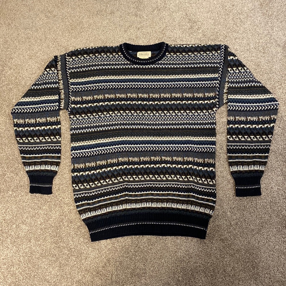 Men's St. John's Bay Knit Fair Isle Acrylic/Cotton LS Crew Neck Sweater, Large